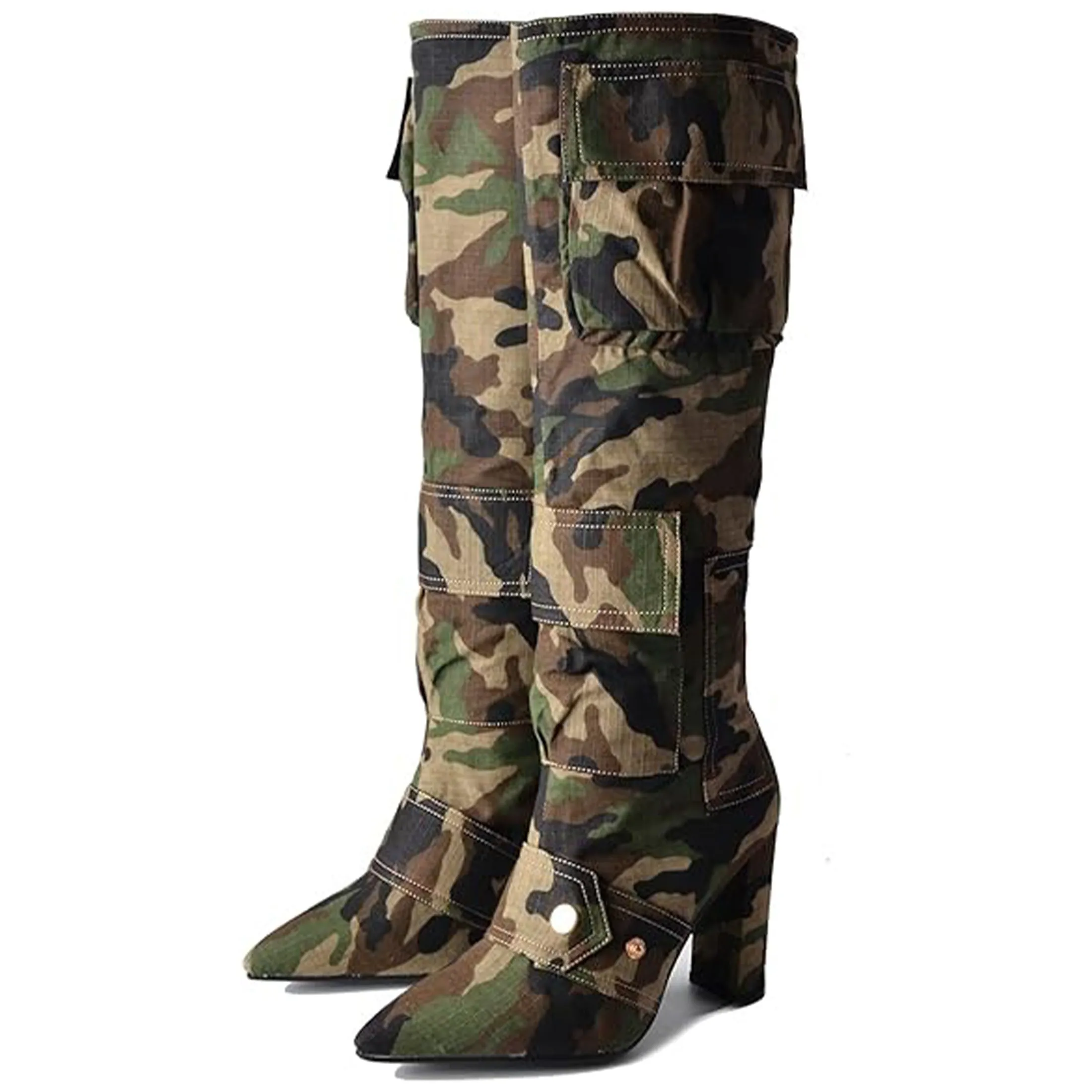 Camo Casual High Knee Chunky Heel Boots