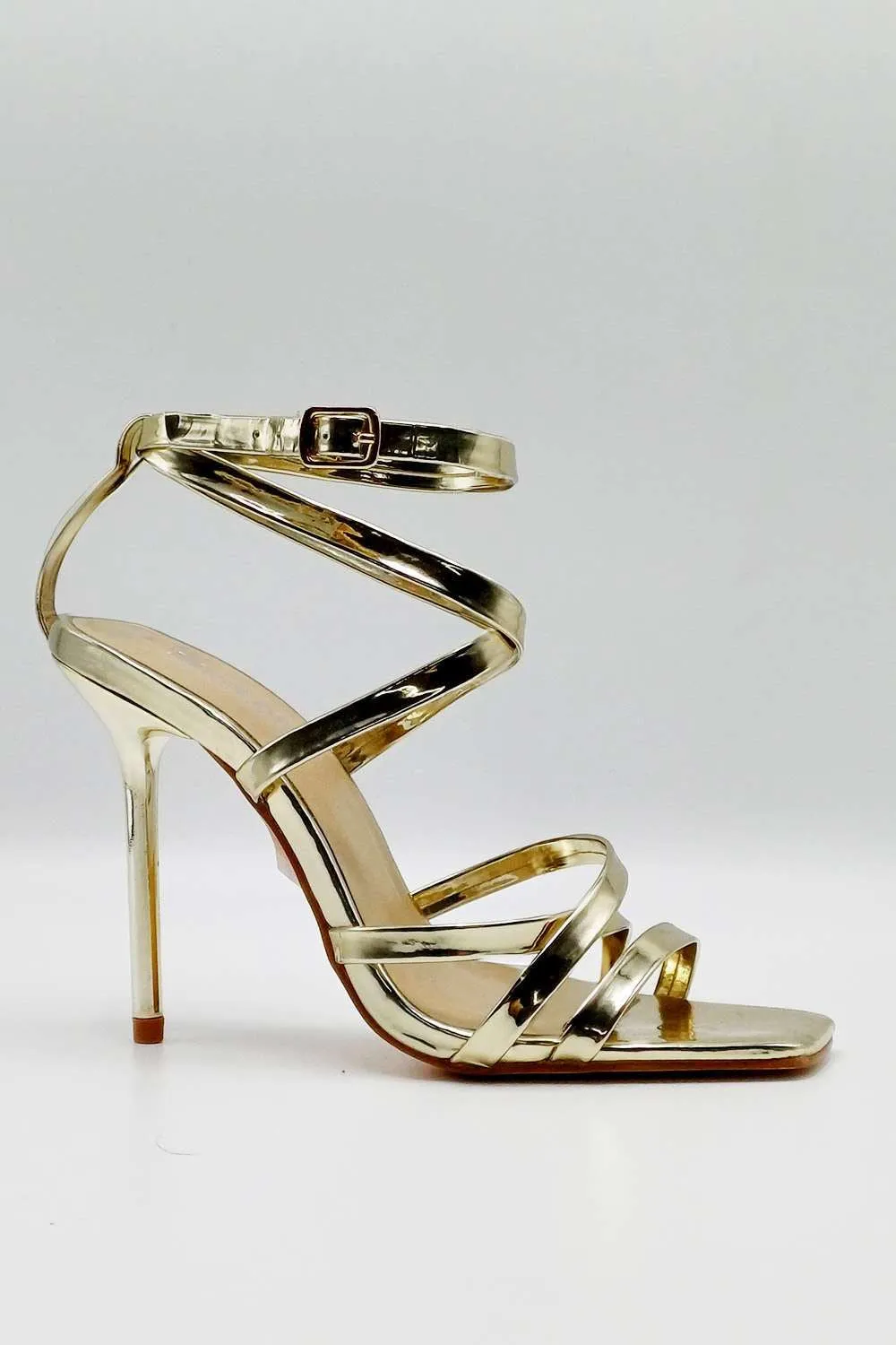Reeba Strappy High Heel Sandals in Gold